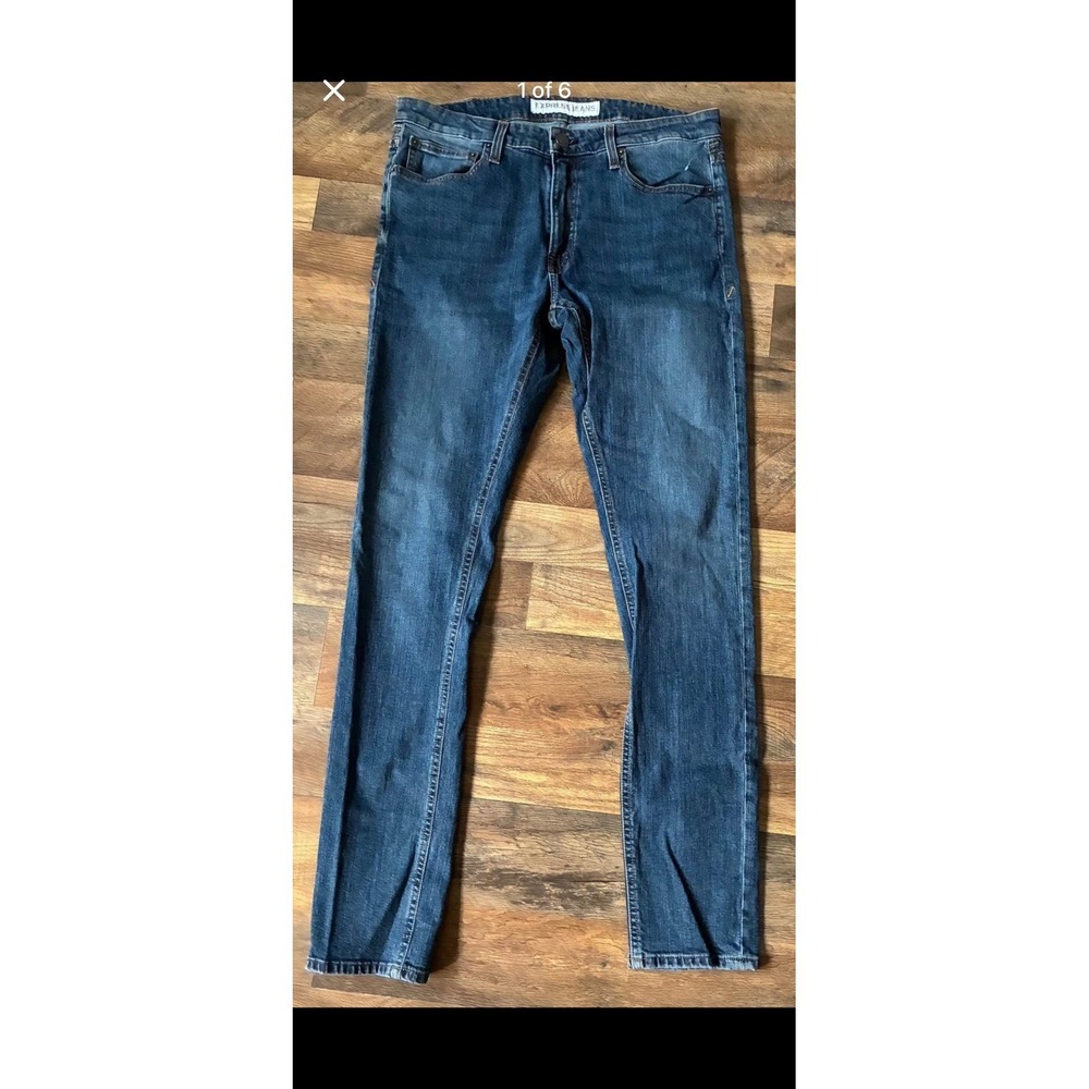 Express Jeans Mens 34x34 Alec Super Skinny Fit Blue Moto Stretch